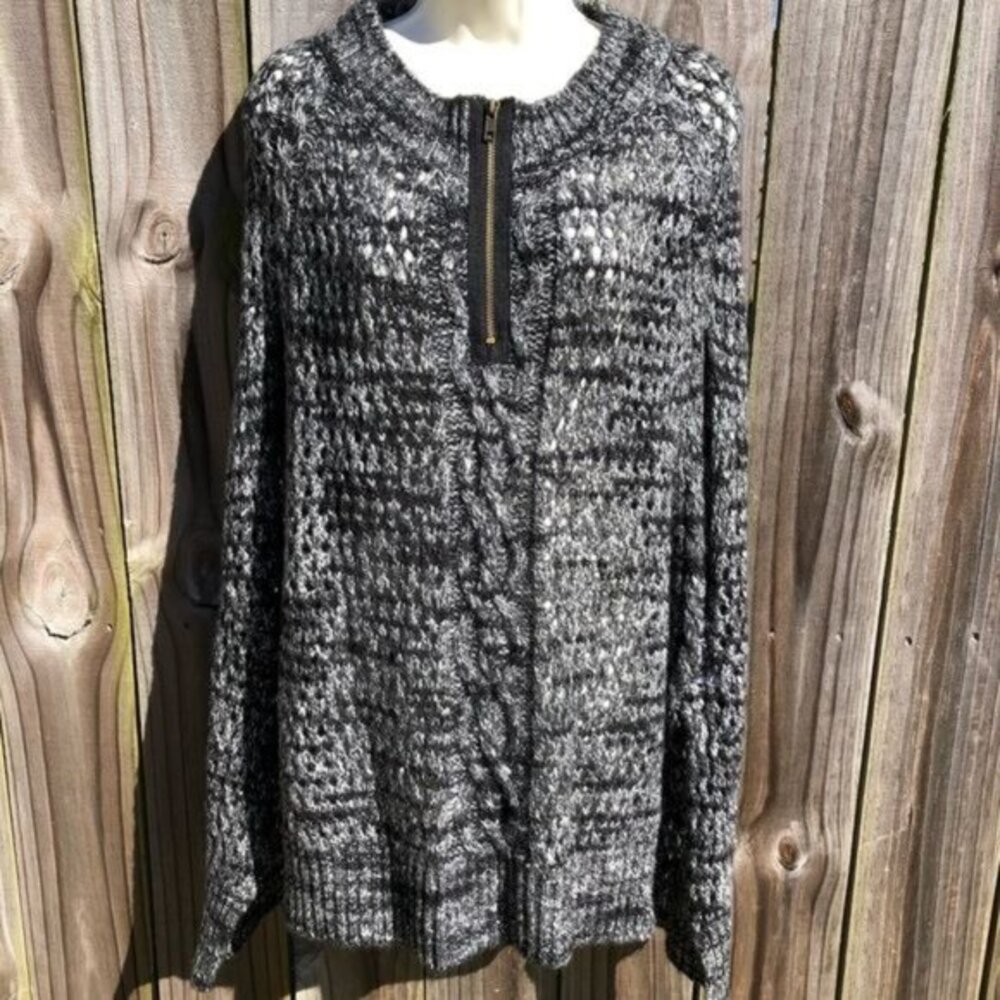 Brochu Walker XS Wool Sweater Top Pullover Black White Knit Poncho Cape